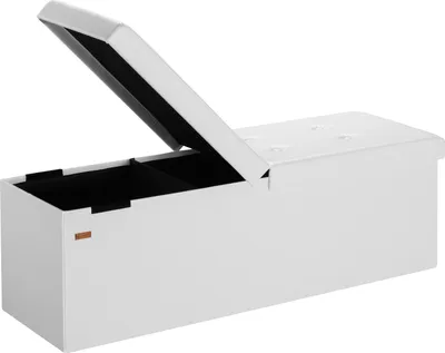 Produktbild von CASARIA® Sitzbank mit Stauraum, Weiß – Faltbar, 115 x 40 x 40 cm, 130L Volumen, bis 300 kg belastbar, gepolstert, Leinen-Optik – Aufbewahrungsbox mit Deckel, Sitztruhe mit Stauraum, Polsterbank
