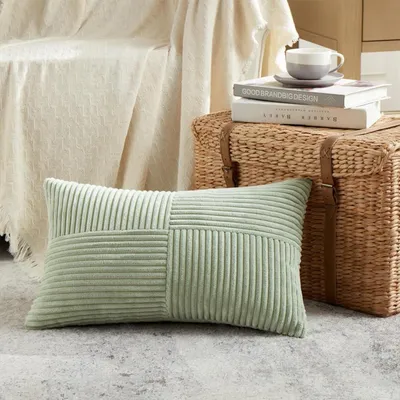 Obrázok produktu pre Poťah na vankúš, farba šalvia, 50x70 cm, materiál: kordový materiál, štýl: boho, dekoratívny (bez výplne), 1 kus