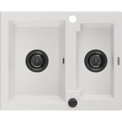 Obrázek produktu pro Mexen Carlos 1,5-miskový granitový dřez 582 x 475 mm, Bílá, sifon Černá - 6518581500-20-B