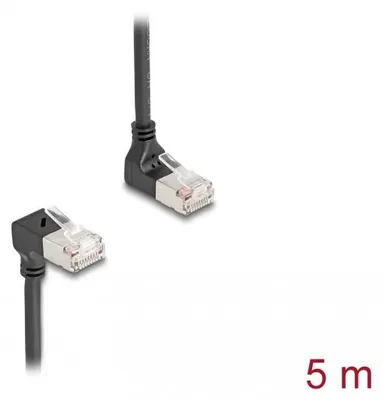 Produktbild von DeLOCK RJ45 Netzwerkkabel Cat.6A S/FTP Slim 90° oben / unten gewinkelt 5 m schwarz, 5 m, Cat6a, S/FTP (S-STP), RJ-45, RJ-45, Schwarz