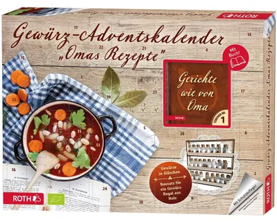 Produktbild von Adventskalender 'Bio-Gewürz-Adventskalender' Omas Rezepte bestückt