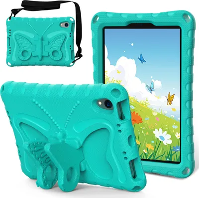 Image de Etui enfant pour iPad mini (2024)/iPad mini (A17 Pro)/iPad mini (2021)/iPad mini 6 8.3", étui léger EVA antichoc avec bandoulière et support papillon Vert
