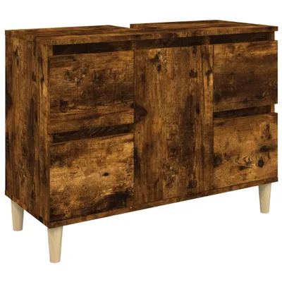Image de vidaXL Armoire sous lavabo chêne fumé 80x33x60 cm Bois composite