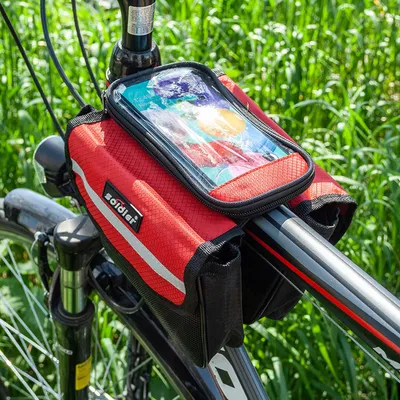 Produktbild von cofi1453® Fahrradtasche mit Handytasche Wasserdicht Universal Gepäcktasche Radtasche Rahmentasche Handyhalterung Rot