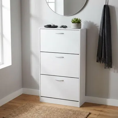Immagine prodotto di Milani Home - scarpiera salvaspazio 60 x 24 x 115 cm, 3 ante a ribalta, bianco, legno