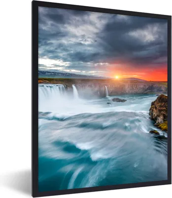 Produktbild von MuchoWow® Gerahmtes Poster Wasserfall - Sonnenuntergang - Natur - Wasser 60x80 cm - Poster mit Schwarzem Bilderrahmen Wandposter Rahmen Foto Bilder - Premium - Wanddeko Wohnzimmer