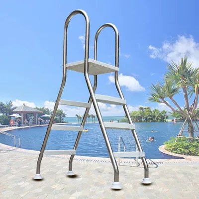 Produktbild von Oberirdische Schwimmbeckenleiter, 3-Stufen-Leiter mit einer Höhe von 110 cm, Rahmen aus 304 Edelstahl und rutschfesten Kunststoffstufen, maximale Tragfähigkeit 227 kg.