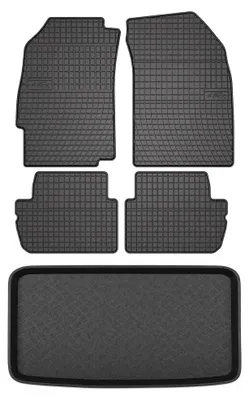 Productafbeelding van Rubberen automatten + kofferbakmat voor Opel Karl vanaf 2015 – 5-delig, zwart, op maat – Wielganizator SolidPRO