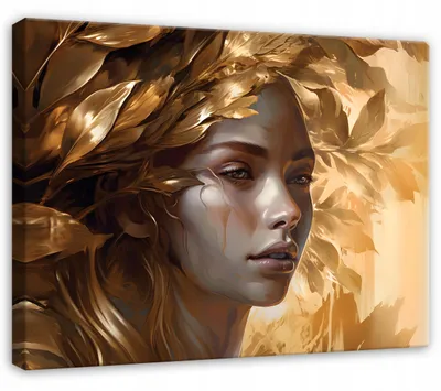 Produktbild von Leinwandbild Frau Gesicht Abstrakt - 100x70 cm - Wandbilder Wohnzimmer Schlafzimmer - Leinwand Leinwandbild Golden - PP14704O1