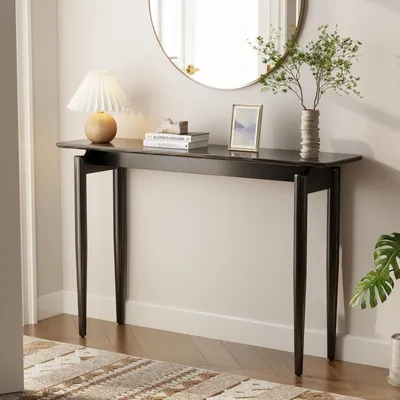 Zdjęcie produktu dla Stolik konsolowy drewniany, wąski, 30 cm, do przedpokoju, salonu, 30 x 120 x 76 cm, kolor czarny