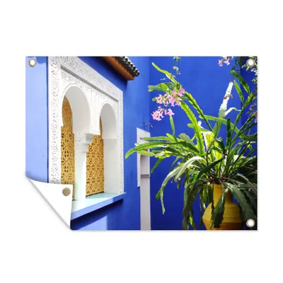 Obrázek produktu pro MuchoWow® Zahradní plakáty - Rostlina na pozadí modrých stěn zahrady Majorella - 90x120 cm - Zahradní dekorace