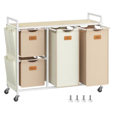 Produktbild von VASAGLE Wäschekorb 4 Fächer, Wäschesammler 150 L, Wäschewagen mit Ablage
