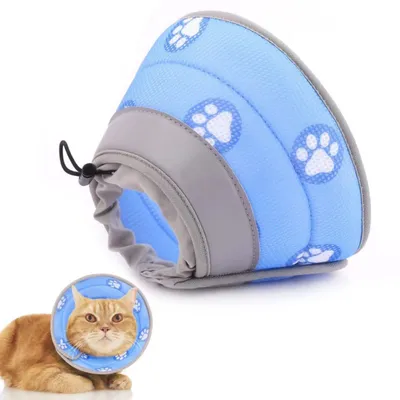 Produktbild von Halskrause Katze, Faltbaren Weicher Schutzkragen Katze Katzenkragen, Wiederherstellung Halsband Weich Katze Schutzkragen, Nach Operation und Verletzungen für Katzen (Blau, S)