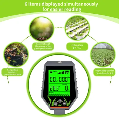 Produktbild von Multifunktionales, hochpräzises Boden-PH-Testgerät, EC-Testgerät, Handerkennungsgerät, PH/EC/Sonnenlichtintensität/Fruchtbarkeit/Temperatur/Feuchtigkeitsdetektor, Gartenpflanzung