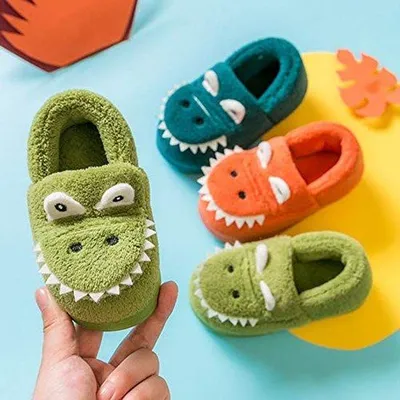 Productafbeelding van Warme dinosaurusslippers voor kinderen - groen