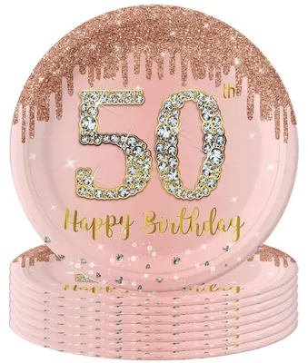 Productafbeelding van Papieren borden, 50e verjaardag, roze/roze goud, 16 stuks, 22,9 cm