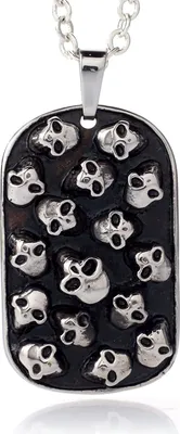 Produktbild von Edelstahl 316L Dog Tag Anhänger Totenköpfe Geschwärzt Mit Edelstahl Kette- SLP0958 - 50 Zentimeter