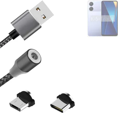 Produktbild von K-S-Trade Hochwertiges Magnet-Lade-kabel Sync-Kabel Daten-Kabel für POCO C65 mit USB-Typ-C-Anschluss und Micro-USB-Anschluss 2A bis zu 480mbps