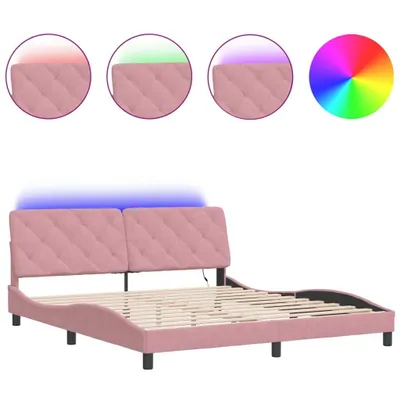 Image de vidaXL Cadre de lit avec LED sans matelas rose 180x200 cm velours