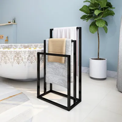 Immagine prodotto di Portasciugamani da pavimento, con 3 barre, nero, design moderno, 80,9 cm