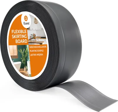 Produktbild von QUEST Weichsockelleiste ohne Klebeband 70x20mm, 1m, PVC Sockelleiste, Breite Knickleiste für Wände, Boden, Flexibel, Dekorativ, UV-beständig, dunkelgrau