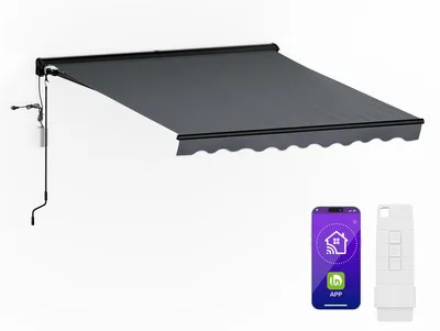 Image de blumfeldt Store Banne Demi Cassette – Store Motorisé avec Appli & Télécommande, Aluminium, Protection UV 30+, Marquise Aluminium, Montage Mural Facile, 295x250 cm