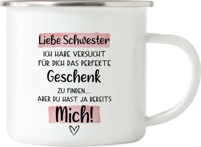 Produktbild von Schwester Geschenk Emaille Tasse Mit Spruch Lieblingsschwester Geschenkidee Humor Sarkasmus