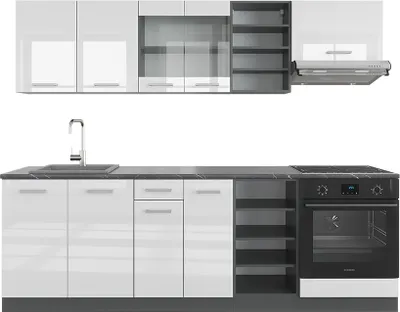 Produktbild von Küchenzeile Vicco R-Line Weiß Hochglanz/Anthrazit 240 cm , AP Anthrazit, Model 43167