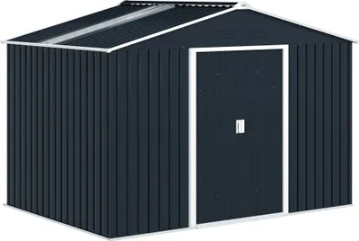 Zdjęcie produktu dla Domek ogrodowy Outsunny z metalu, 4,9 m², z dachem dwuspadowym, drzwiami przesuwnymi, fundamentem, 277 x 195 x 192 cm, ocynkowany, stalowy domek narzędziowy, odporny na warunki atmosferyczne, do ogrodu, ciemnoszary