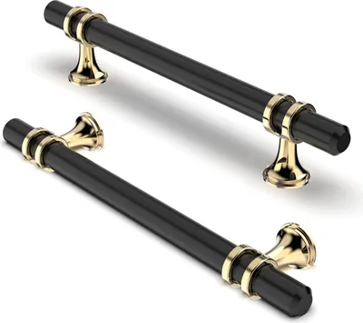 Obrázek produktu pro Nábytkové úchytky s roztečí otvorů 128 mm - sada 10 kusů - úchytky na skříňky Úchytka na kuchyňskou linku - zlatá + černá