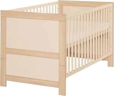 Produktbild von Babybett Momo 70 x 140 cm - Mitwachsendes Gitterbett - Höhenverstellbar - Umbaubar zum Juniorbett - Holz cashmere lackiert/Nachbildung Tristan Eiche