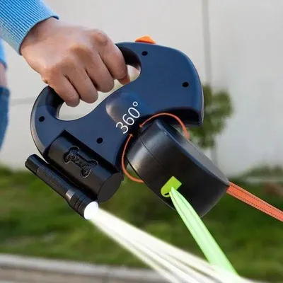 Obrázek produktu pro Vodítko 2 v 1 – výsuvné vodítko – pro střední a malé psy – 3M – s LED osvětlením a úložným pouzdrem