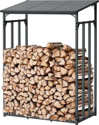 Immagine prodotto di holz4home® Scaffale per legna da ardere per esterni I Dimensioni: 130 x 70 x 185 cm LxLxH I Scaffale per legna da ardere con guanto per stufa I Tetto con supporto per l'impilamento