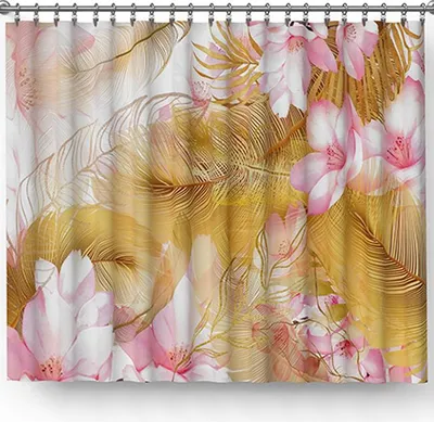 Obrázek produktu pro Hotový závěs 150x250cm s potiskem pírka růžové/zlaté