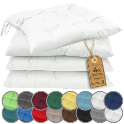 Sitzkissen-Set 4er-Pack 40x40 cm mit Bändern Natur/Creme
