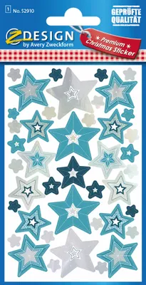 Produktbild von Avery Zweckform ZDesign Weihnachts-Sticker Sterne geprägt türkis 42 Sticker