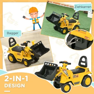 Produktbild von Zimilo Sitzbagger mit Ablagefach & Hupe, 3-in-1 Kinder Rutschauto Traktor, Rutscher Bagger mit Schaufel, für Kinder ab 3 Jahren, Gelb-Schwarz