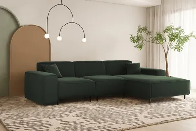 Produktbild von Ecksofa Designersofa GLORIA in Stoff Tiffani Grün Ottomane Rechts