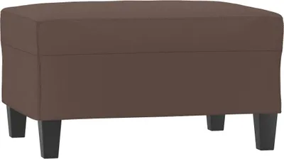 A brown ottoman with four black legs, shown from a front-facing angle.