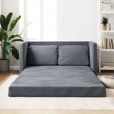 Produktbild von Cloris Designermöbel Bodensofa mit Schlaffunktion Dunkelgrau 122x204x55 cm Samt 2024 Neu