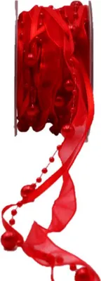 Produktbild von Zierband Perlenschnur CARESA aus Chiffon und Satin, rot, 5m, 20mm - Dekoband