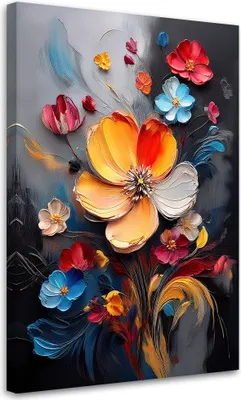 Produktbild von Leinwandbild Bunte Gemalte Blumen 80x120 Feeby Bunt bild für die wand bereit zum aufhängen
