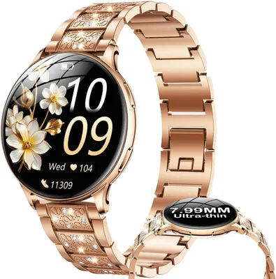 Produktbild von Smartwatch für Damen mit Telefonfunktion, Sportuhr: Herzfrequenzmesser, Schlafüberwachung, Schrittzähler, über 100 Sportmodi, wasserdicht