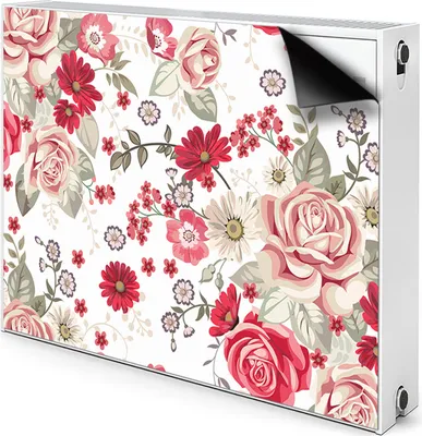 Produktbild von Magnet Heizkörper-Abdeckung Verkleidung Abdeckung Heizkörperabdeckung 100x60 cm  - Rote Blumen