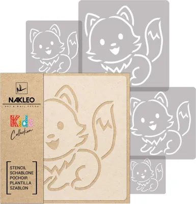Produktbild von Schablonen Malen für Kinder, 5 Stück Set 9x9 cm bis 34x34 cm Fuchs Wald Tier, Wiederverwendbare Kunststoff für Kinderzimmer Malvorlage Raumdekoration