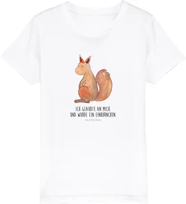 Produktbild von Mr. & Mrs. Panda Kleinkinder T-Shirt Einhorn Glauben 12-14 Jahre (152/164) - Weiß - Geschenk, Teenager, Kinder Baumwollshirt, Eichhörnchen, Unicorn, Kindershirt, Eichhorn