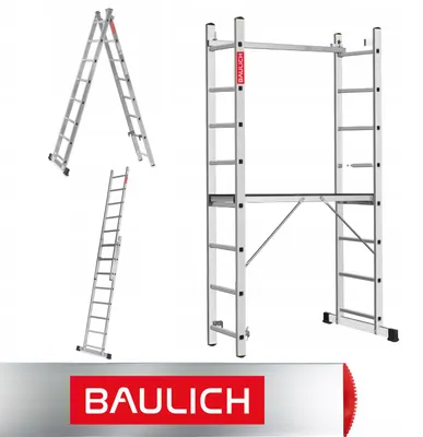 Immagine prodotto di Baulich | Ponteggio in alluminio 2x8 - Portata 150 kg - Scala pieghevole - Altezza di lavoro 2,97 m - Ponteggio En 131