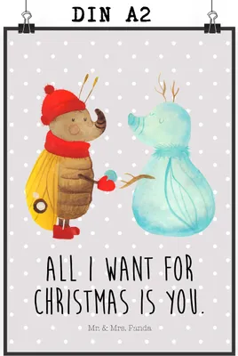 Produktbild von Mr. & Mrs. Panda Bild Nachtfalter Schneemann DIN A2 - Grau Pastell - Geschenk, Schnee, drucke, Winterzeit, Wandbild, Posterdruck, Winter, Weihnachtsgruß, Weihnachten