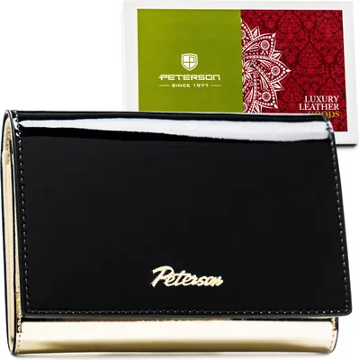 Obrázok produktu pre Peterson | Klasická peňaženka z prírodnej kože, v čiernej a zlatej farbe, so zapínaním na patentku a náušnicou, 14x10,5 cm