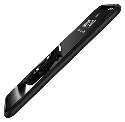 A black smartphone case is shown from a side angle against a white background.